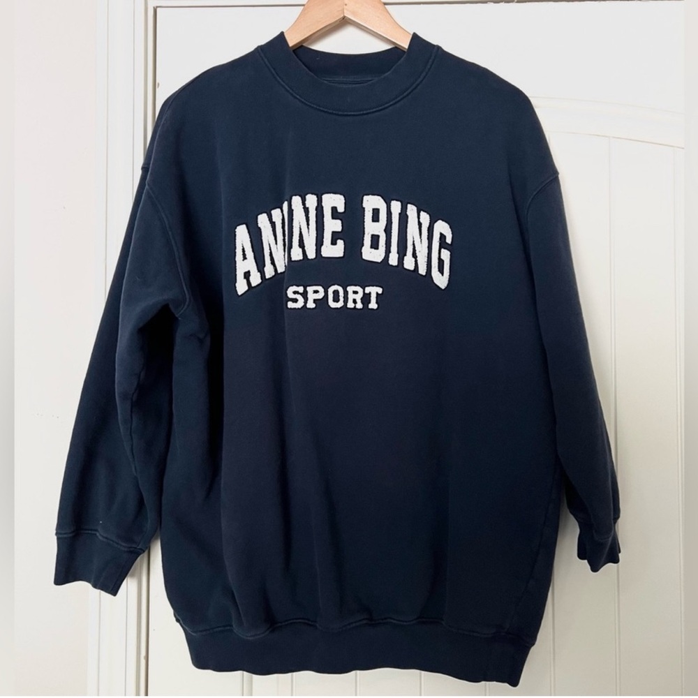 XS Anine Bing Organic Cotton Tyler Sweatshirt in Navy - Picture 2 of 5